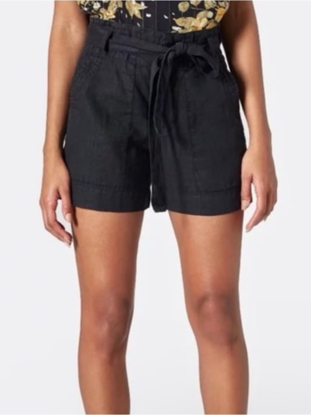 Joie Black High-Waist Tie-Belt Linen Shorts